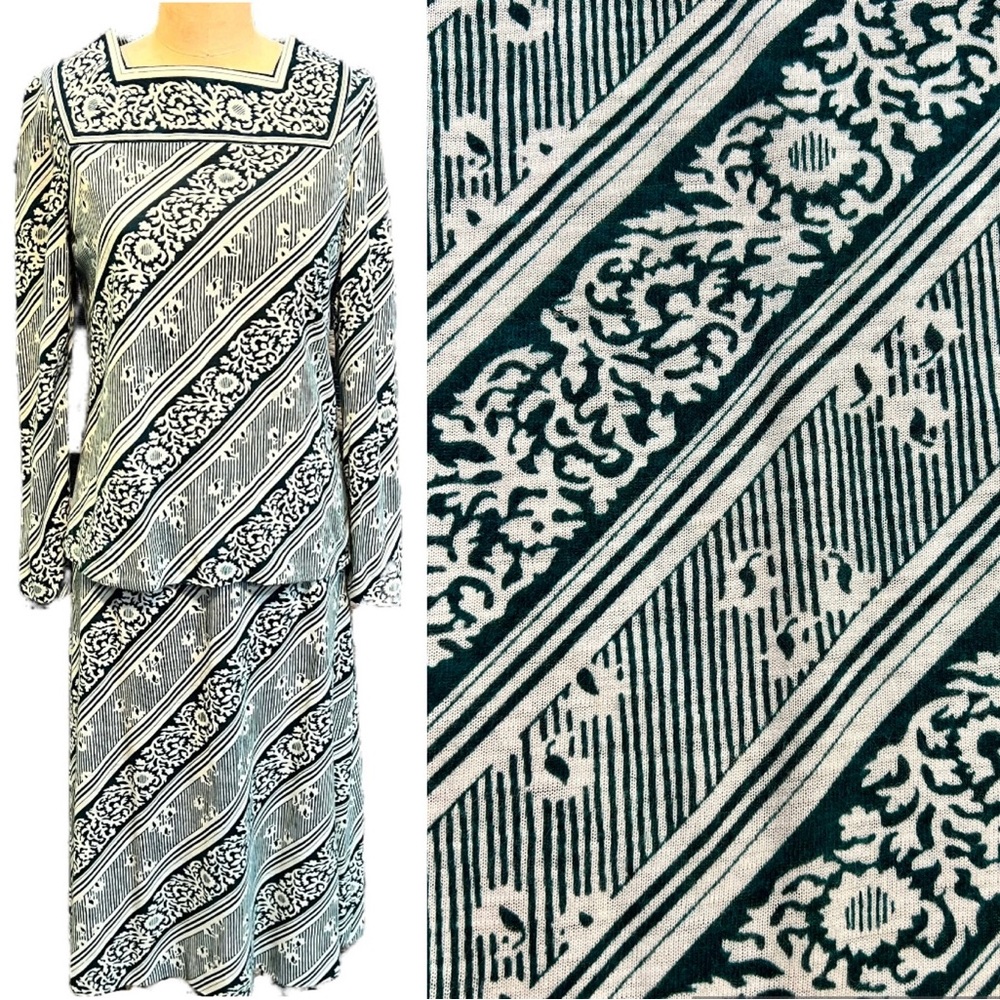 VINTAGE mid century MCM 60s Leslie Fay 2‎ piece skirt set geometric art deco 50s
